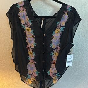 Free people black top with flowers